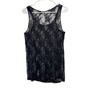 Black Lace Tank Top Size Medium Long Tunic Gothic Witchy Whimsigoth Dark Fairy